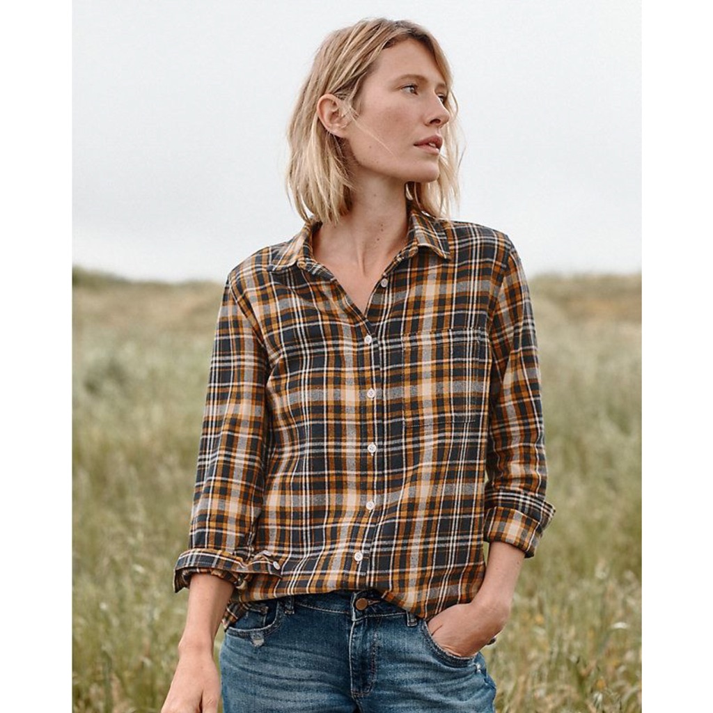 Garnet Hill Essential Organic Cotton Flannel Button Down Shirt Size 2 Euc